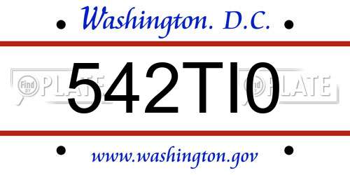 542TI0 District Of Columbia License Plate