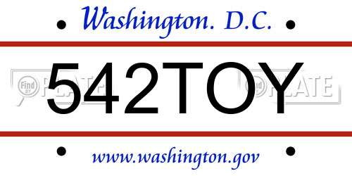 542TOY District Of Columbia License Plate
