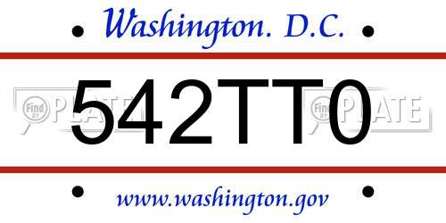 542TT0 District Of Columbia License Plate