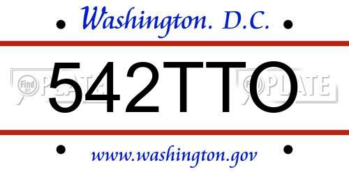542TTO District Of Columbia License Plate