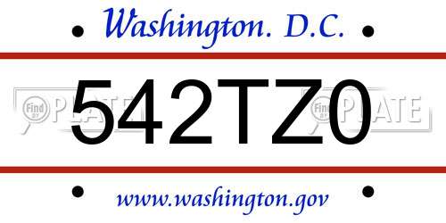 542TZ0 District Of Columbia License Plate