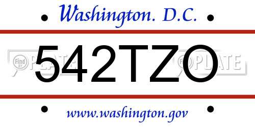 542TZO District Of Columbia License Plate