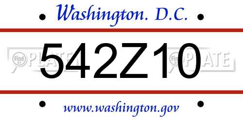 542Z10 District Of Columbia License Plate