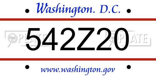 542Z20 District Of Columbia License Plate