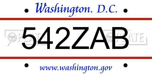 542ZAB District Of Columbia License Plate