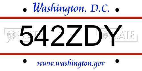 542ZDY District Of Columbia License Plate