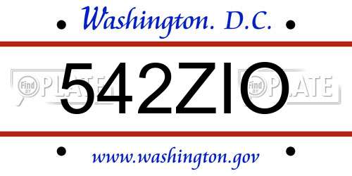 542ZIO District Of Columbia License Plate