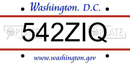 542ZIQ District Of Columbia License Plate
