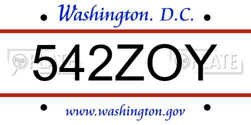 542ZOY District Of Columbia License Plate