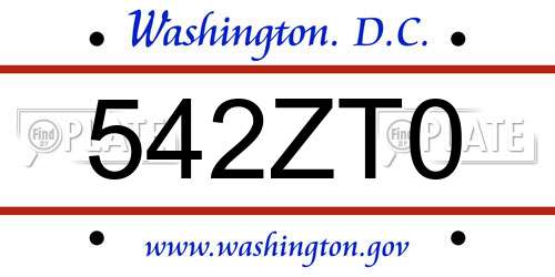 542ZT0 District Of Columbia License Plate