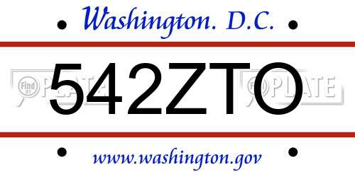 542ZTO District Of Columbia License Plate