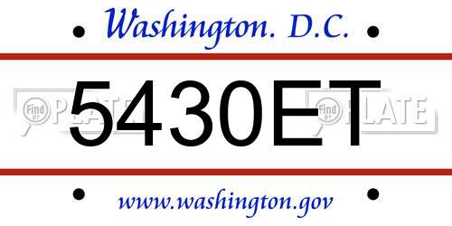 5430ET District Of Columbia License Plate