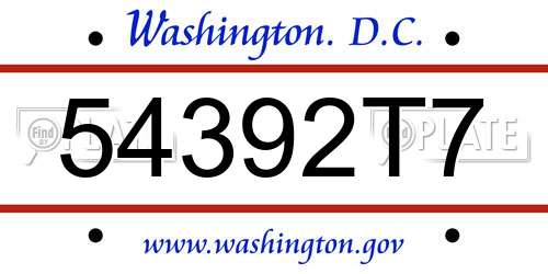 54392T7 District Of Columbia License Plate