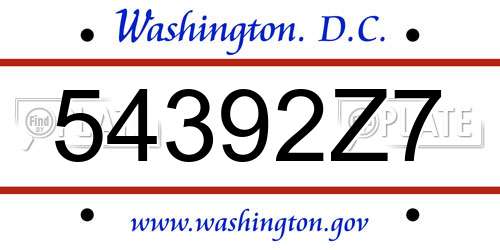 54392Z7 District Of Columbia License Plate