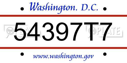 54397T7 District Of Columbia License Plate