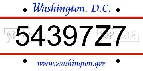 54397Z7 District Of Columbia License Plate