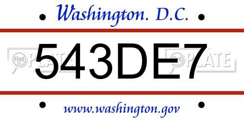 543DE7 District Of Columbia License Plate