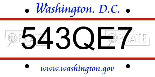 543QE7 District Of Columbia License Plate