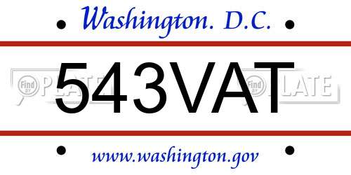 543VAT District Of Columbia License Plate