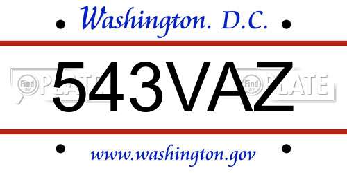 543VAZ District Of Columbia License Plate