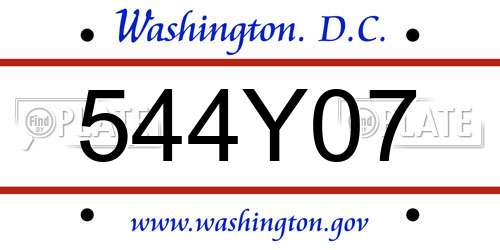 544Y07 District Of Columbia License Plate