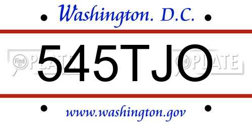 545TJO District Of Columbia License Plate
