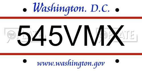545VMX District Of Columbia License Plate