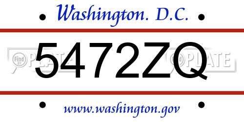 5472ZQ District Of Columbia License Plate