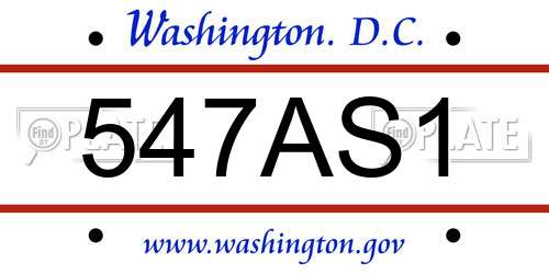 547AS1 District Of Columbia License Plate