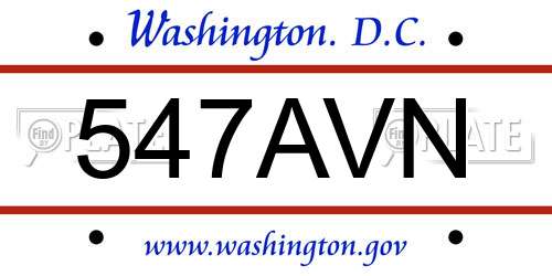 547AVN District Of Columbia License Plate