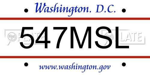547MSL District Of Columbia License Plate
