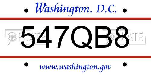 547QB8 District Of Columbia License Plate