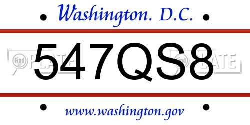 547QS8 District Of Columbia License Plate