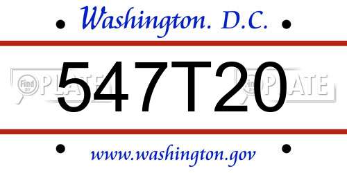 547T20 District Of Columbia License Plate