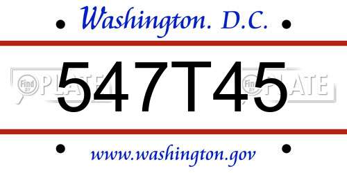 547T45 District Of Columbia License Plate