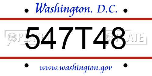 547T48 District Of Columbia License Plate