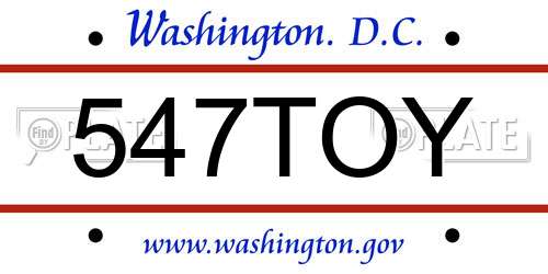 547TOY District Of Columbia License Plate