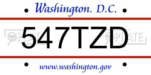 547TZD District Of Columbia License Plate