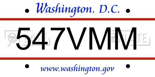 547VMM District Of Columbia License Plate