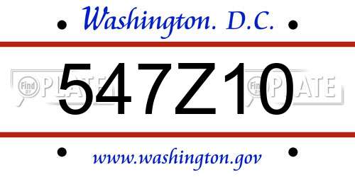 547Z10 District Of Columbia License Plate