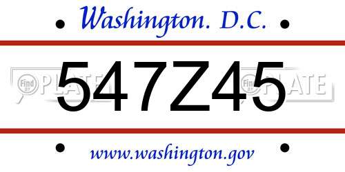 547Z45 District Of Columbia License Plate
