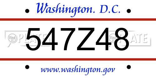 547Z48 District Of Columbia License Plate