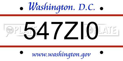 547ZI0 District Of Columbia License Plate