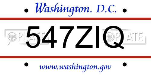 547ZIQ District Of Columbia License Plate