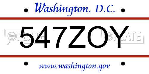 547ZOY District Of Columbia License Plate
