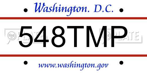 548TMP District Of Columbia License Plate