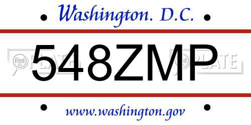 548ZMP District Of Columbia License Plate