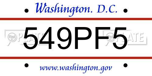 549PF5 District Of Columbia License Plate
