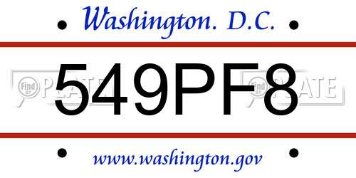 549PF8 District Of Columbia License Plate