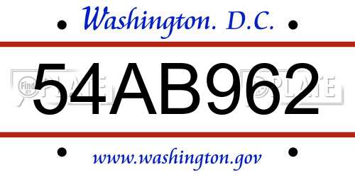 54AB962 District Of Columbia License Plate